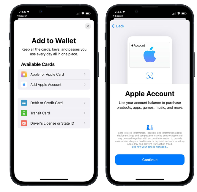 千山苹果手机维修分享iOS 15.5钱包App如何添加 Apple 账户 